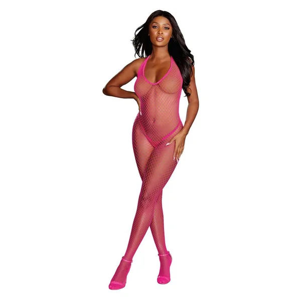 DIAMOND-NET BODYSTOCKING NEON PINK O/S