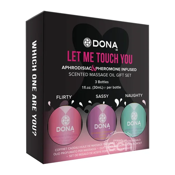 Dona Let Me Touch You Aphrodisiac & Pheromone Infused Kissable Massage Oil Gift Set – 3x1oz