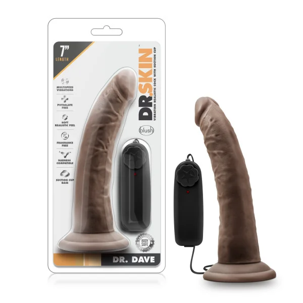 DR. SKIN DR. DAVE 7IN VIBRATING COCK W/ SUCTION CUP CHOCOLATE