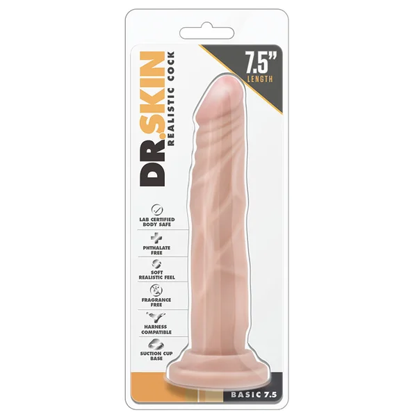Dr. Skin Realistic Cock Realistic Beige 7.5-Inch Long Dildo With Suction Cup Base