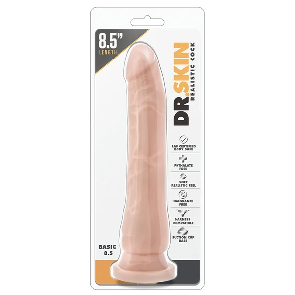 Dr. Skin Realistic Cock Realistic Beige 8.5-Inch Long Dildo With Suction Cup Base