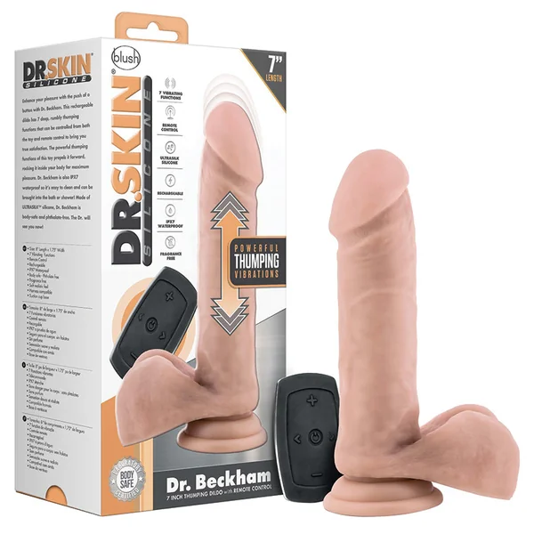 Dr. Skin Silicone Dr. Beckham Vanilla 7.5-Inch Long Rechargeable Remote Control Vibrating Dildo With Suction Cup Base