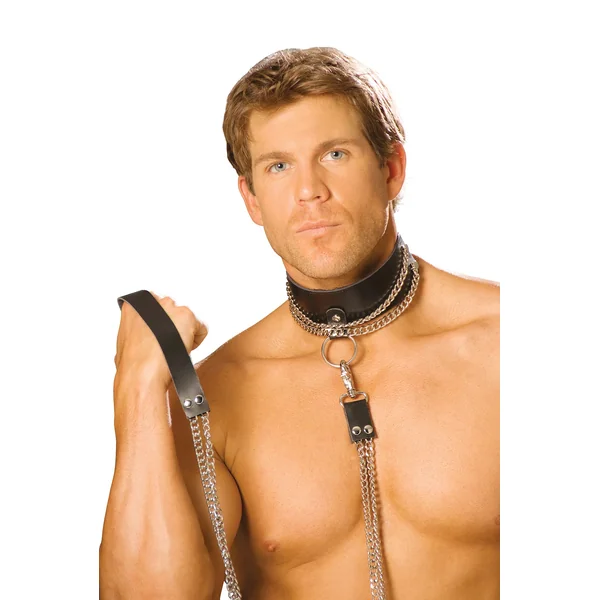 Elegant Moments Leather Choker With Chain And Detachable Chain Leash, *available Boxed