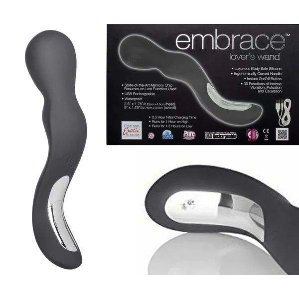 Embrace Lovers Wand Silicone Rechargeable Wand Vibrator Massager Waterproof Grey 9 Inch