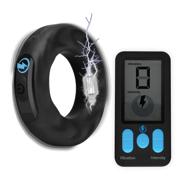 E-Stim Pro Silicone Cock Ring With Remote - Black