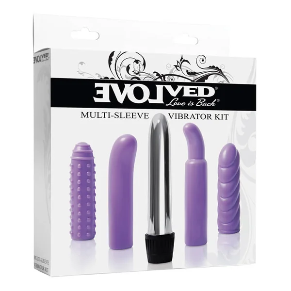 Evolved Multi Sleeve Vibrator Kit W-4 Textured Sleeves & Vibe - Purple