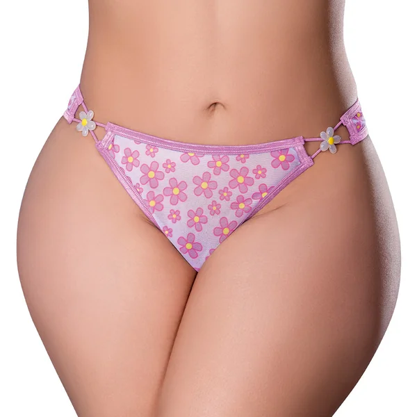 Exposed Daisy Charm UV-Reactive Mesh Tanga Panty - Curvy