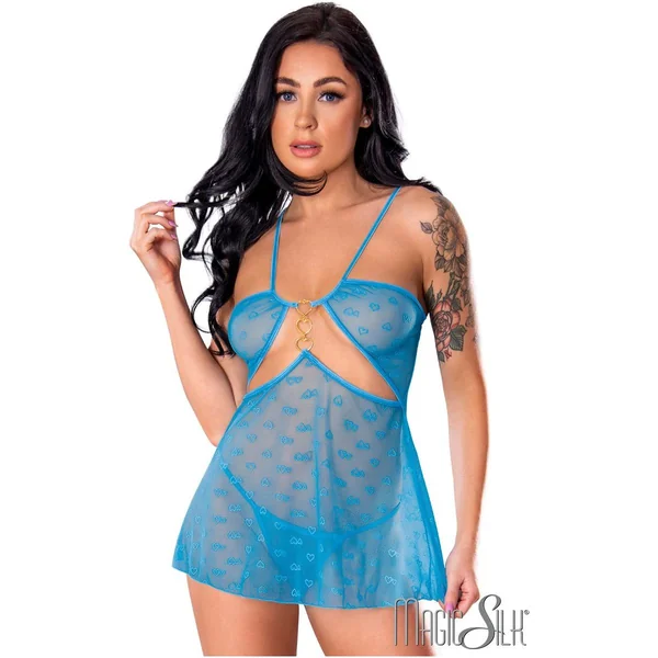 Exposed Heart Mesh Babydoll by Magic Silk