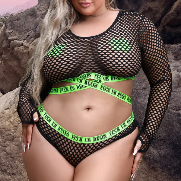 Fantasy Lingerie Vibes Fuck Ur Rules Top, Panty & Pasties Set - Curvy