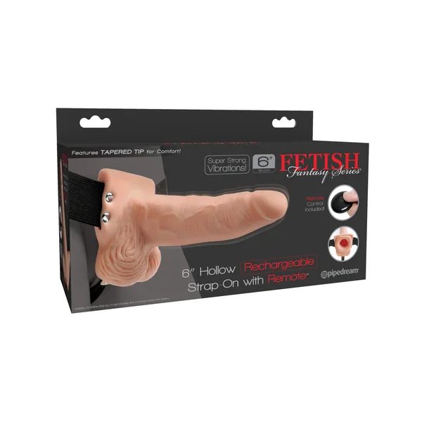 FETISH FANTASY 6 IN HOLLOW RECHARGEABLE STRAP-ON REMOTE FLESH