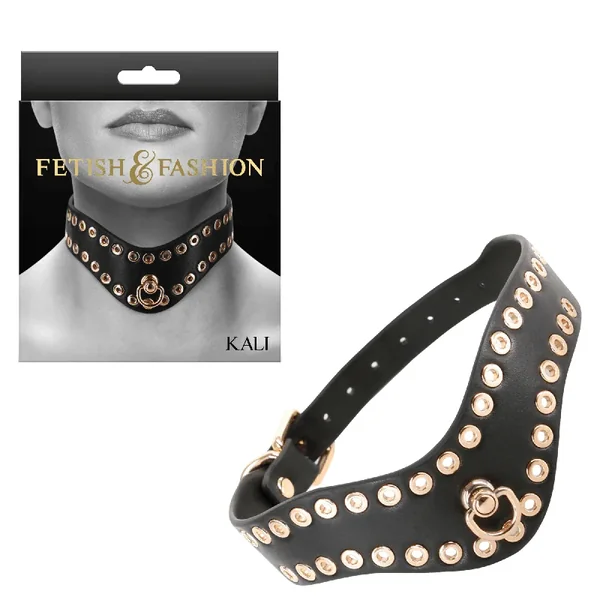 Fetish Fashion Bondage Gear Kali Golden Studs Adjustable Fit Sex Collar Restraints
