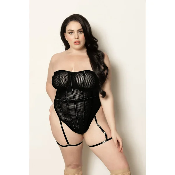 Fishnet and Strappy Elastic Teddy - Queen Size - Black