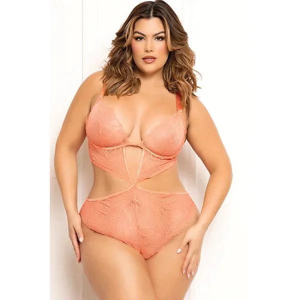 Floral Lace Underwire Teddy – Coral QN