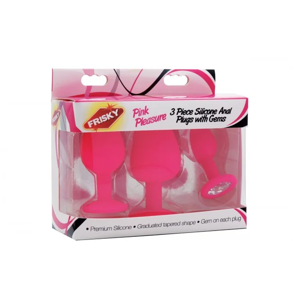 FRISKY PINK PLEASURE 3 PC SILICONE ANAL PLUGS W/ GEMS
