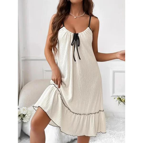 Full Size Tiered Ruffled Lounge Dress with Contrast Trim Plus Size