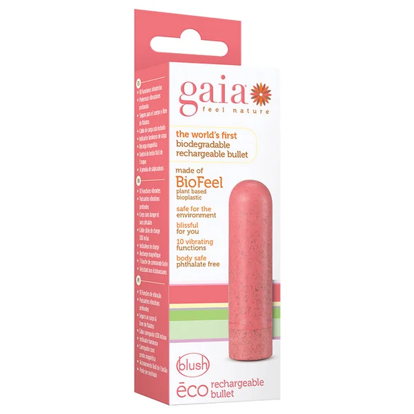 Gaia Eco Rechargeable: Plant-Based 3" Smooth Multispeed Bullet Vibrator in Coral - Made from Sustainable BioFeel