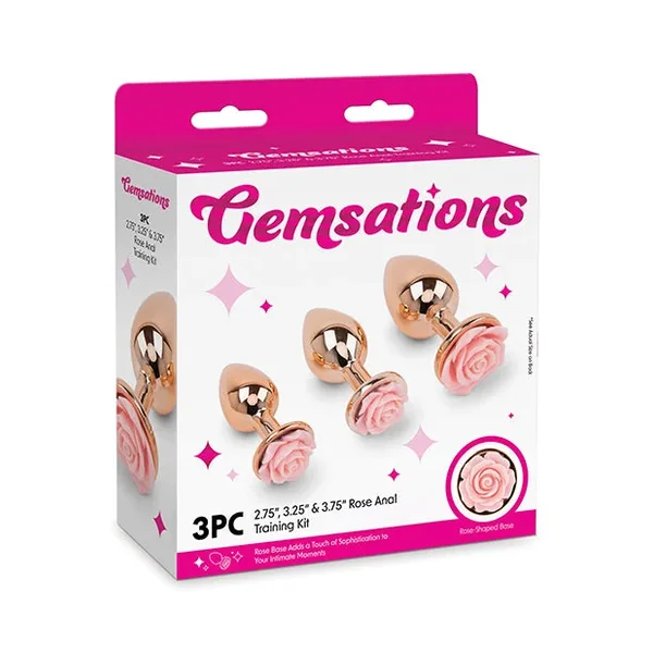 Gemsations 3 pc 2.75″ & 3.15″ & 3.7″ Rose Metal Butt Plug Training Set