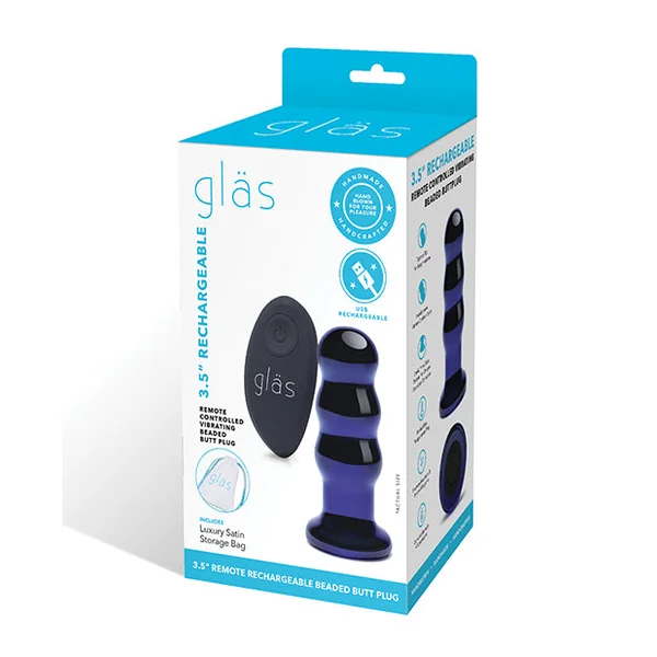 Glas 3.5" Rechargeable Vibrating Beaded Butt Plug - Blue