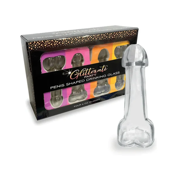 Glitterati Penis 6oz Drinking Glass Pack of 4