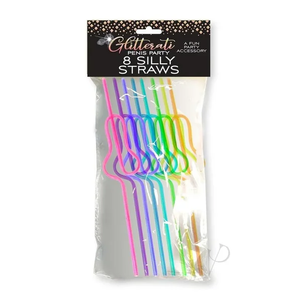 Glitterati Penis Shaped Silly Straws 8-pack Bachelorette Party Supply