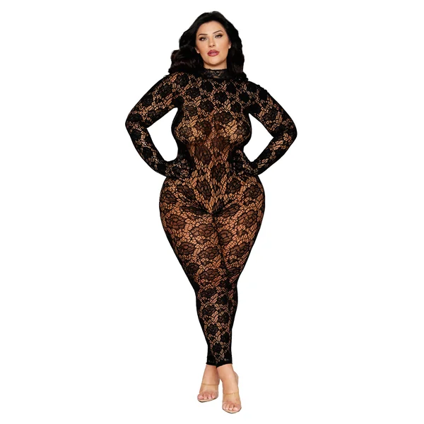 Gloved Bodystocking Dmnd - Queen Size - Black