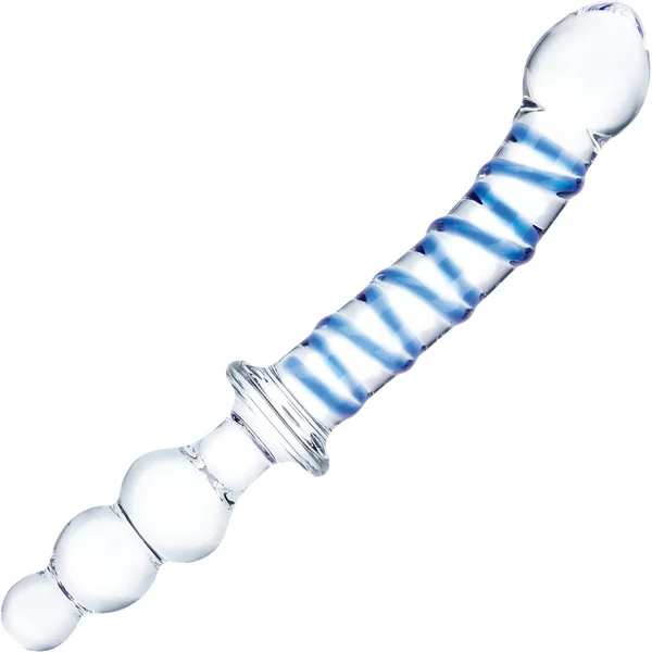 Gläs 10" Twister Dual-Ended Glass Dildo - Clear & Blue