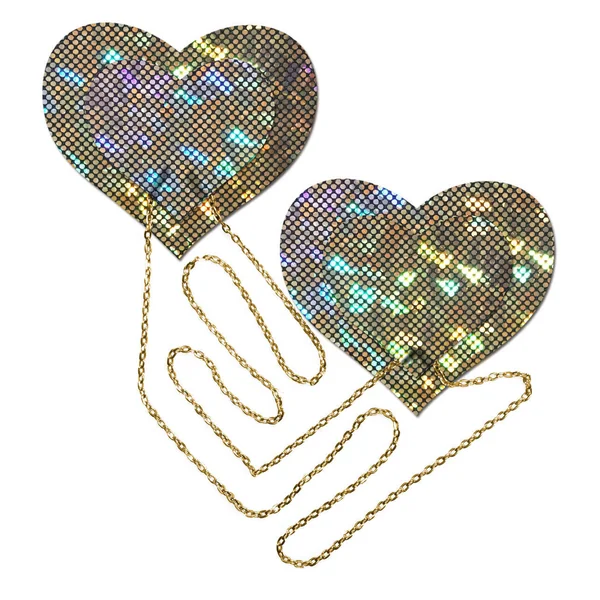 GOLD SHATTERED DISCO BALL HEART W/ GOLD CHAINS PASTIES