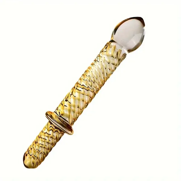 Golden Pattern Glass Dildo Handheld Anal Plug Sex Toy For Men