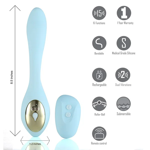 HARMONIE TEAL BENDABLE DUAL VIBRATOR W/ REMOTE CONTROL