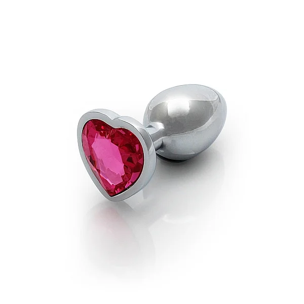 HEART GEM BUTT PLUG SMALL SILVER RUBELLITE PINK