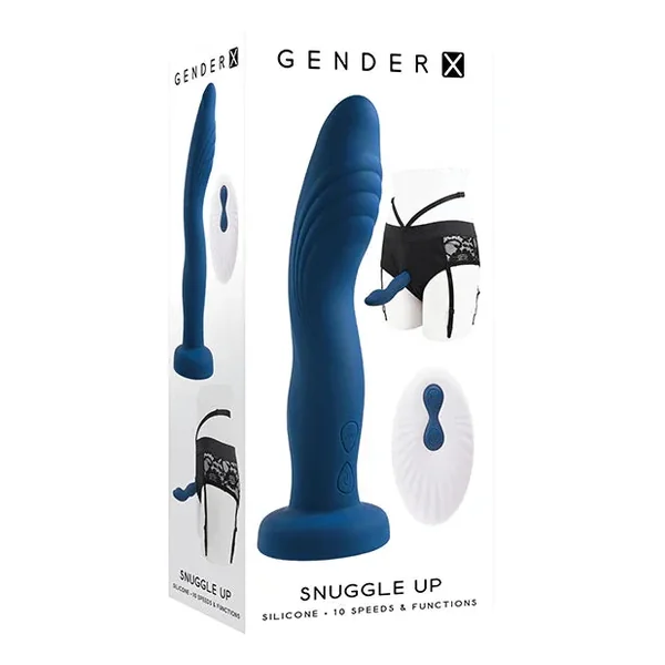 Hella Raw Gender X Snuggle Up Dual Motor Strap On Vibe w/Harness – Blue