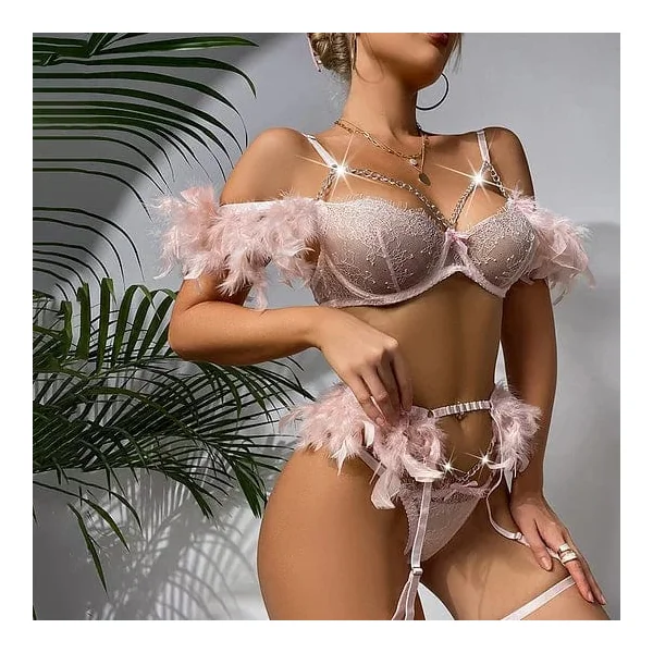 Hot Night Angel Feather Lace Ultra-thin Sexy Lingerie Suit