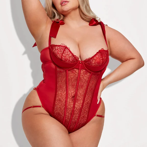 House of Desire Melrose Tie-Shoulder Strappy Rear Teddy - Curvy