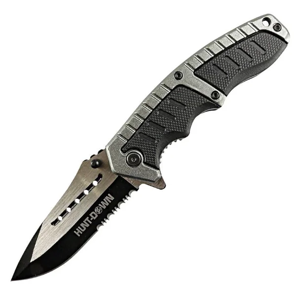 Hunt-Down 8.5″ Silver & Black Folding Spring Assisted Knife Stai