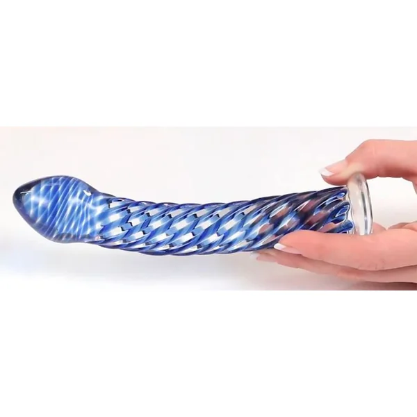 Icicles No 29 Textured Glass Dildo Blue 7.75 Inch