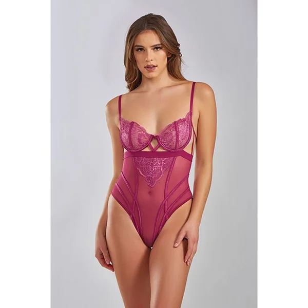 iCollection Quinn Cross Dyed Galloon Lace & Mesh Teddy
