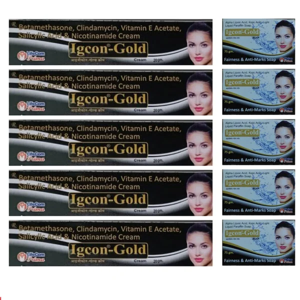 IGCON GOLD CREAM & IGCON GOLD SOAP COMBO (Pack Of 5)