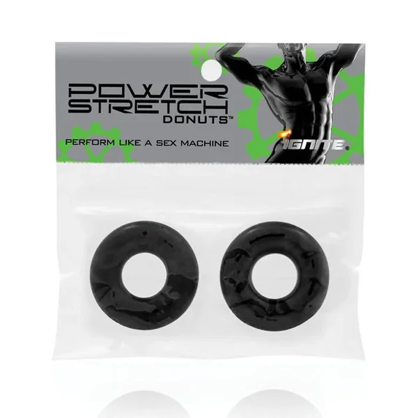 Ignite Power Stretch Donut Cock Ring – Black Pack of 2