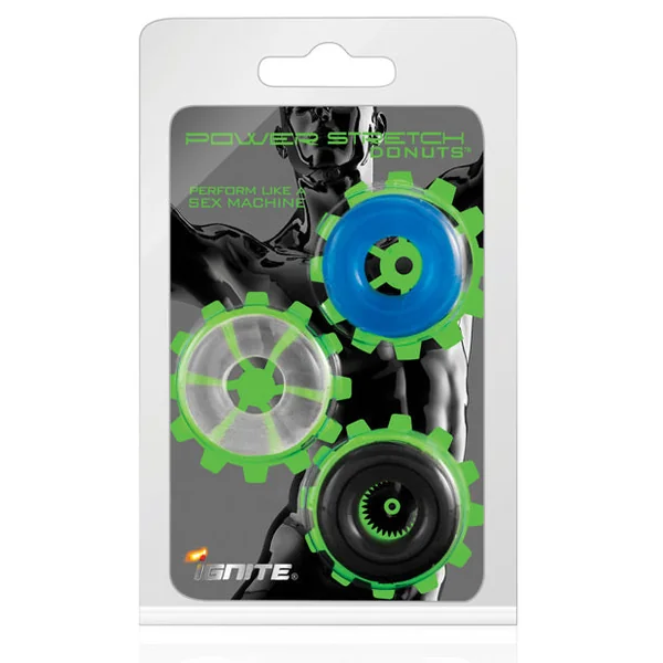 Ignite Power Stretch Donuts Cockrings - Pack Of 3 Black-clear-blue