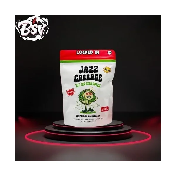 Jazz Cabbage CDB Gummies 20ct 300mg Bag Kiwi Strawberry