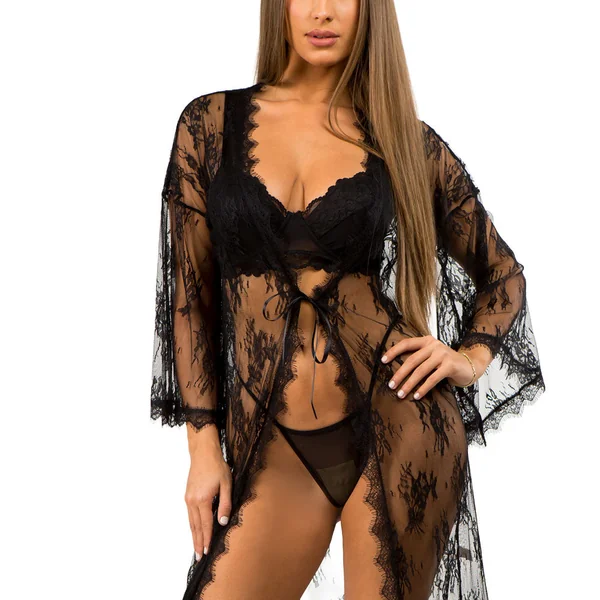 Just Sexy Lingerie Long Sheer Eyelash Lace Robe & G-String