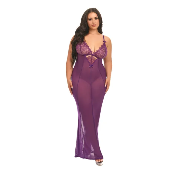Katana Mesh & Eyelash Lace Gown – Purple 1X/2X