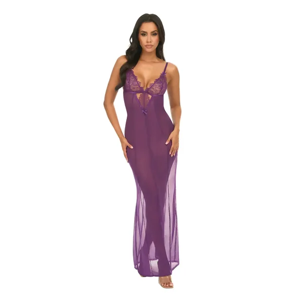 Katana Mesh & Eyelash Lace Gown – Purple L/XL