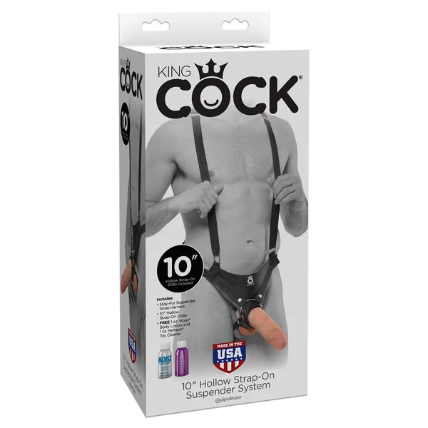 King Cock 10" Hollow Strap-on Suspender System - Flesh