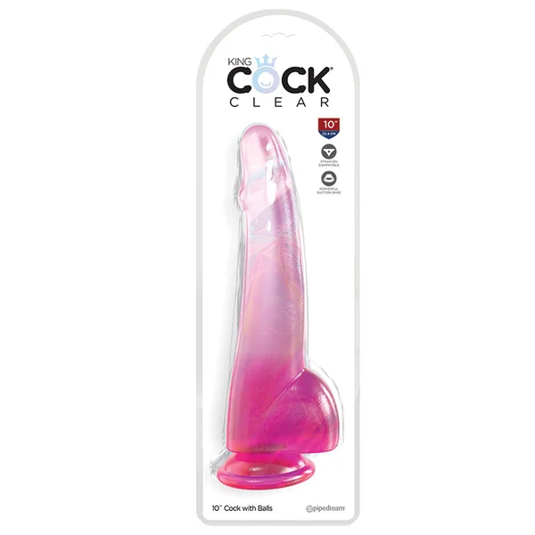King Cock Clear 10" Cock with Balls - Pink