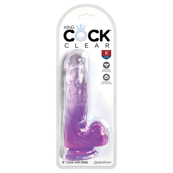 King Cock Clear 6" Cock with Ballss - Purple