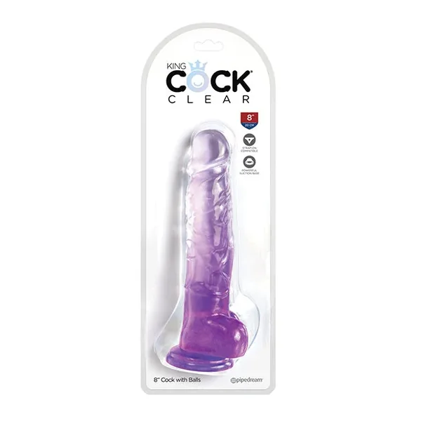 King Cock Clear 8″ Cock w/Balls – Purple