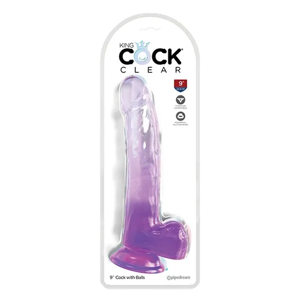 King Cock Clear 9″ Cock w/Balls – Purple