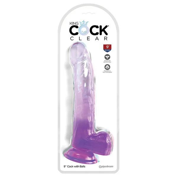 King Cock Clear 9" Cock with Balls - Purple