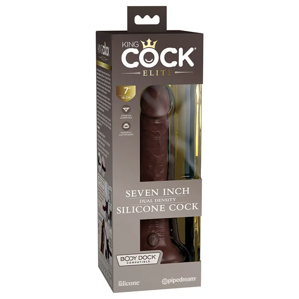 King Cock Elite 7" Silicone Dual Density Cock - Brown